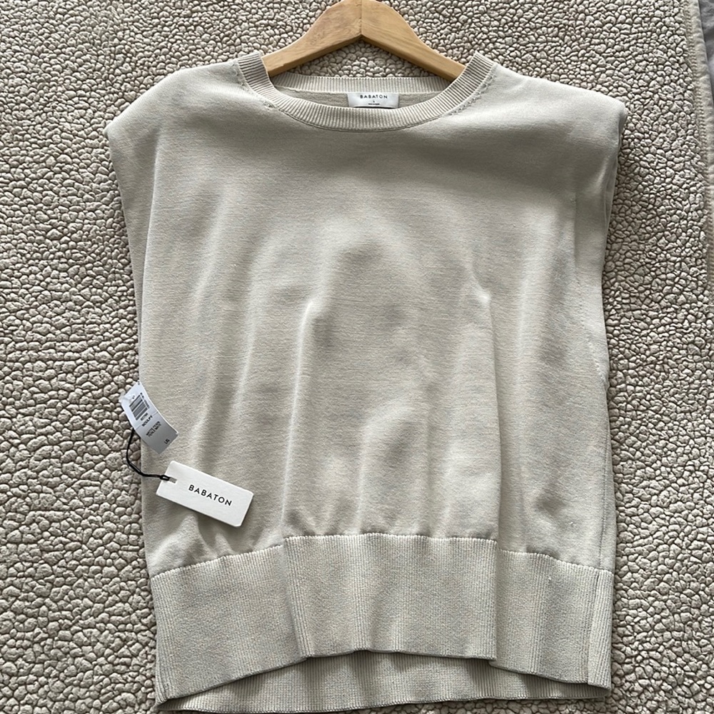 Babaton (Aritzia) Shoulder Pad Tank Shirt in Matte Pearl